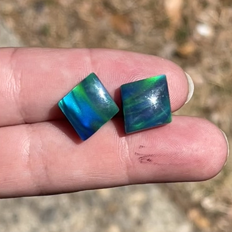 Aurora Opal Diamond Cabochon Pair