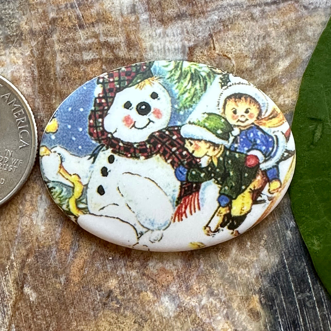 Holiday Snowman Oval Cabochon