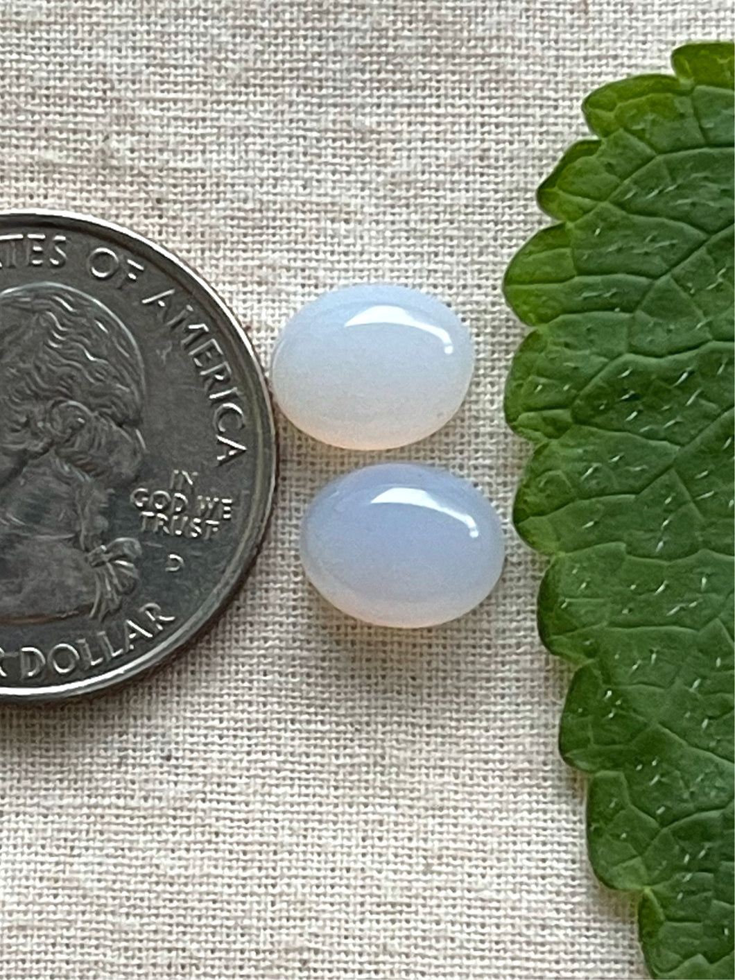White Chalcedony Oval Cabochon Pair