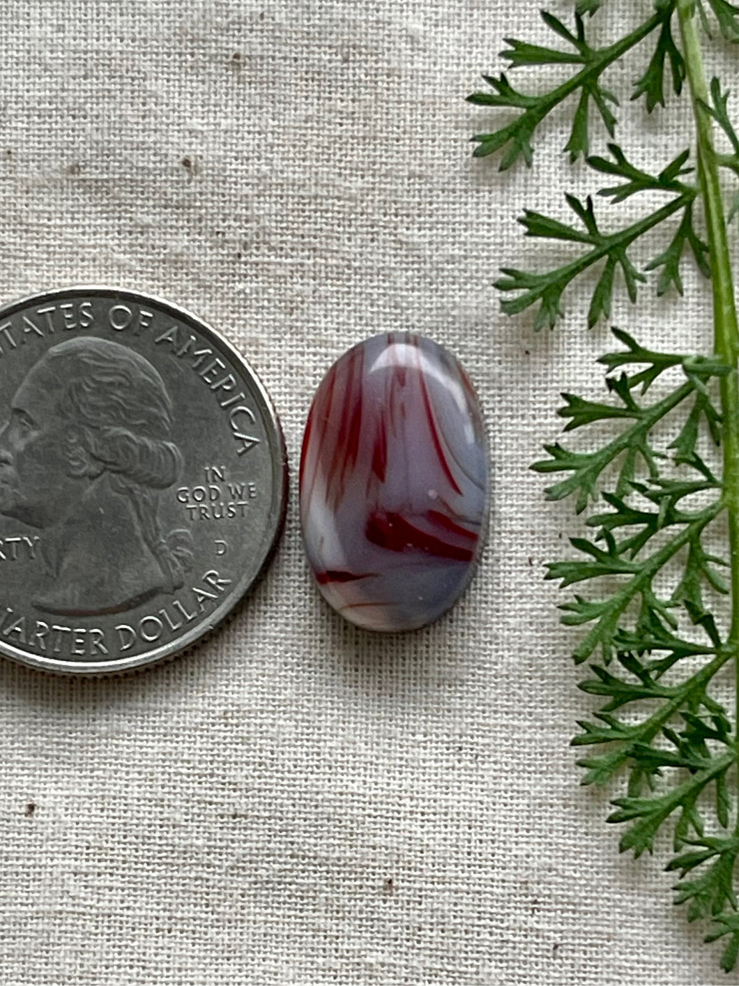Red Swirl Antique Glass Oval Cabochon